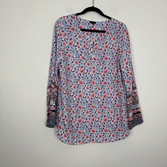Talbots Multi Colored Floral Long Sleeve Lightweight Top Size XL Half Button - Picture 1 of 6